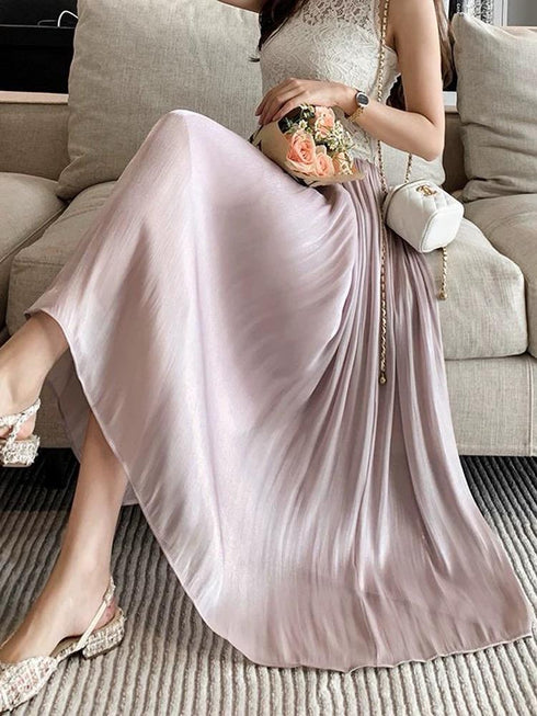 HELLO FASHION Mid Length Tulle Satin Skirts